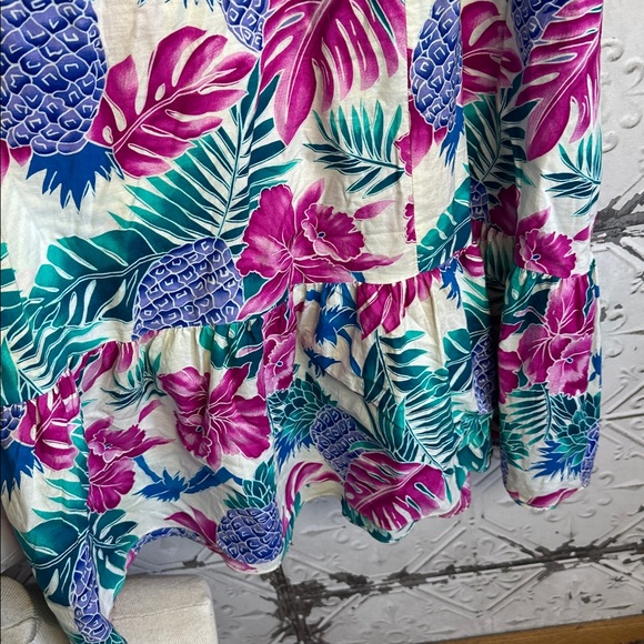 Vintage Hilo Hattie off shoulder  Hawaii Pink and Teal Floral Dress - Picture 9 of 9